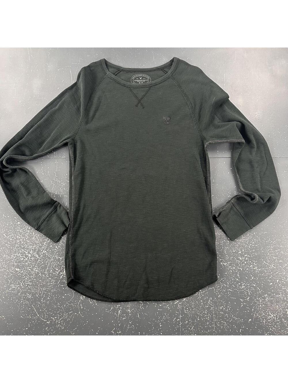 VTG Y2K Thermal Shirt Mens Medium Dark Forest Green Waffle Knit Baselayer